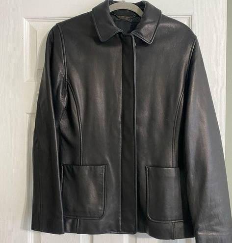 Liz Claiborne Liz, Claiborne, 100% genuine, black leather jacket/coat. Size Medium