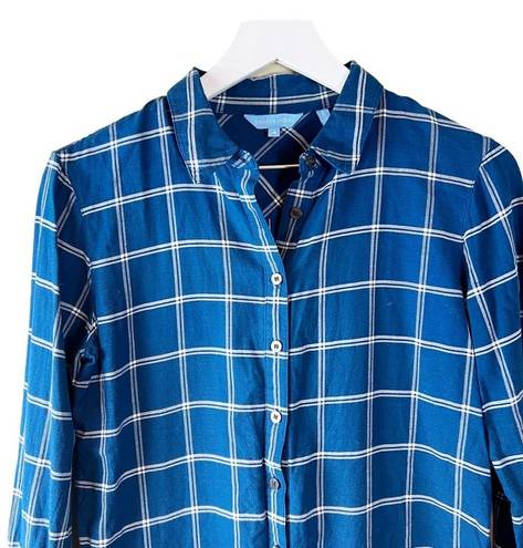 Draper James  Shirt Size 4 Blue Plaid Long Sleeve Button Up Cotton Rayon