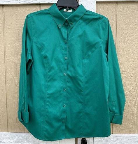 Chico's Chico’s Non-Iron Shirt Green Long Sleeve Button Up Cotton Size 1 Medium