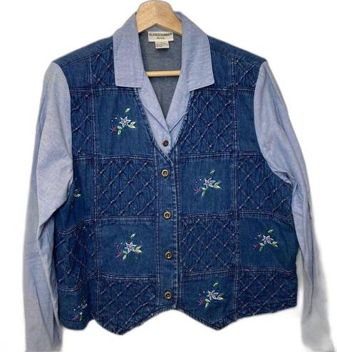 Vintage Blue Alfred Dunner  Denim Shirt Vest Combo Petite Size Large