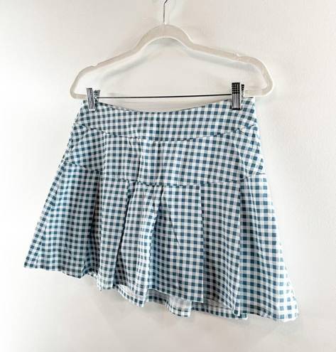 Kyodan  Gingham Plaid Pattern Picnic Battle Pleated Golf Skort Skirt Blue Medium