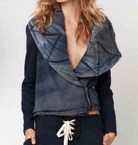 Young Fabulous and Broke  Navy Tie Dye Quilted Crop Moto Jacket Size XSmall