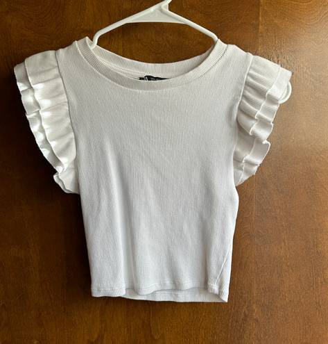 ZARA White Flutter Sleeve Top