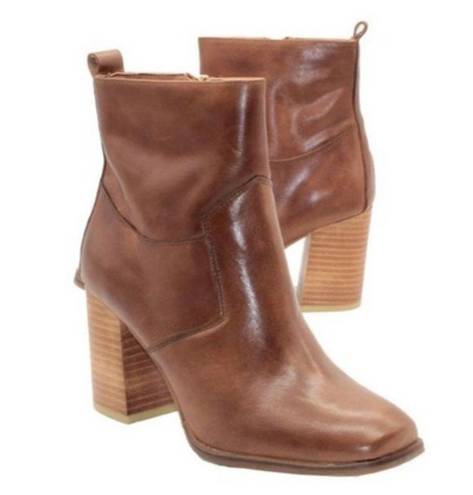 sbicca  Toccoa Women’s Tan Brown‎ Leather Zip-Up Stacked Block Heel Boots Size 9