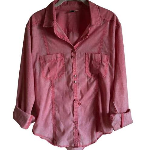 Roxy  Pink Sleeve Lightweight Long / Tab Button Down Shirt Size XL