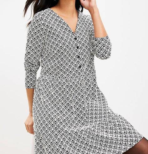 The Loft NWT Jacquard Button Flounce Swing Mini Dress Black White Size Medium