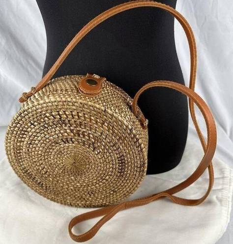 Collection 18 Hand Crafted Round Rattan Bali Bag Purse Crossbody Floral Lining