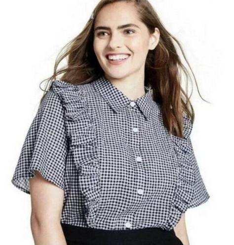 Sandy Liang 💕 x TARGET💕 Short Sleeve Ruffle Blouse ~ Gingham Print Medium