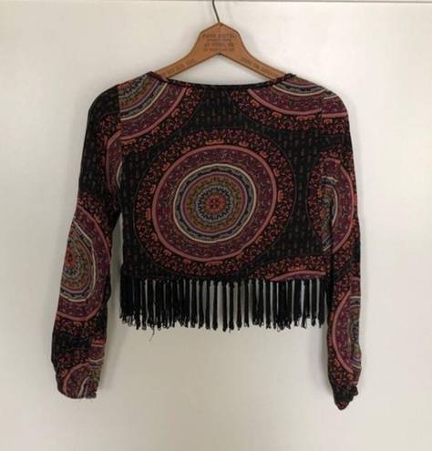 Gypsy Warrior Mob Wife  Fringe Boxy Crop Top Black Red