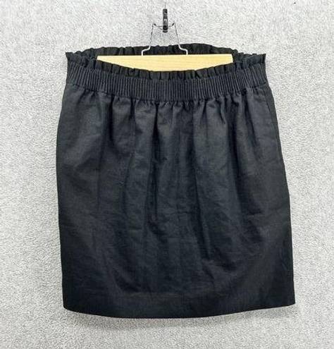 J.Crew  Women's Pull On Skirt Solid Black Size 8 A Line Pleated Re-Imagined Linen