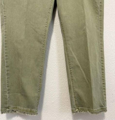 J.Jill  Denim Jeans Womens 12 Olive Green Cropped Authentic Fit Fringe Hem