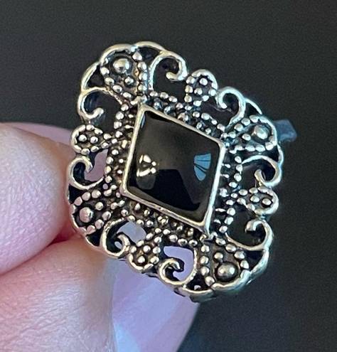 Onyx Vintage black  S925 silver plated ring size 6