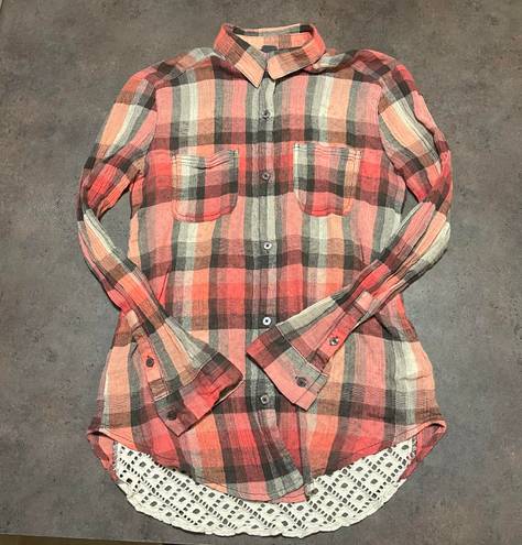 We The Free Plaid Lace Back Flannel Shirt