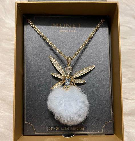 Monet  Fairy Pendant Necklace Gold Tone 32-34” chain in Box