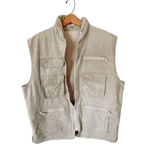 Banana Republic VINTAGE  Bush Vest Hoodie Tan Khaki Cargo Zip Pockets Safari XL