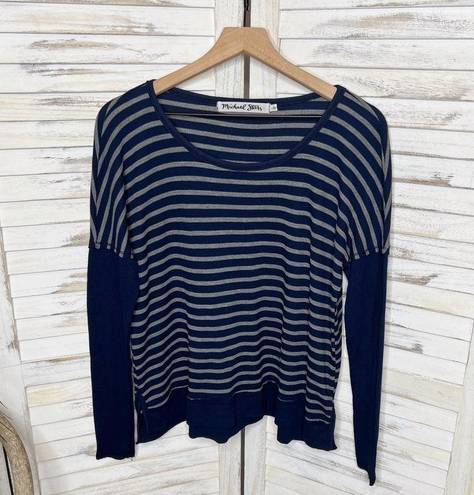 Michael Stars  Women's Striped Thermal Long Sleeve Top Navy Blue Gray One Size