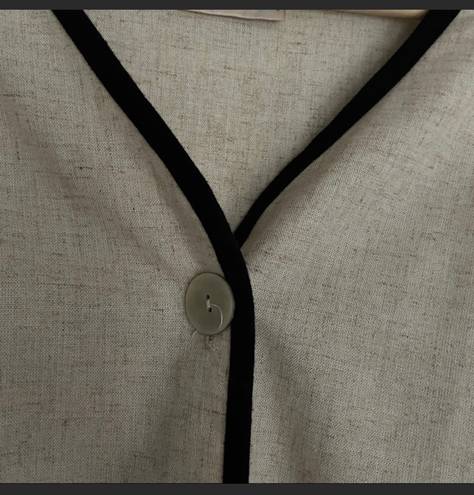 Kathie Lee Collection Beige and Black Linen-Type Button Up Cardigan