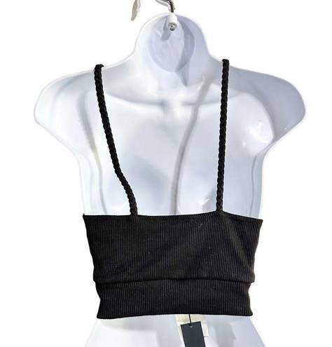 The Range  Jet Black Braided Strap Ribbed Bralette Crop Top Size M NWT