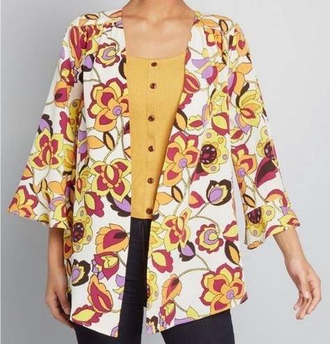 Modcloth  open duster NEW floral bold print medium‎ jacket mod cloth