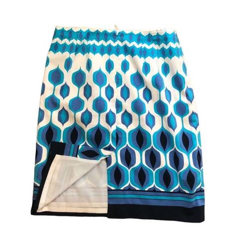 Talbots  Skirt Sz. 8 A~Line Resort Cruise Wear Turquoise White Navy Lined Stretch