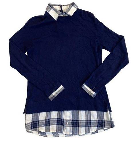 J.Jill Women’s  Plaid Button Down Collared Sweater Tunic Size XS Blue