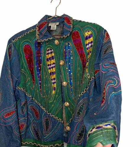 Anage Denim Embellished Paisley Jacket Sz Large