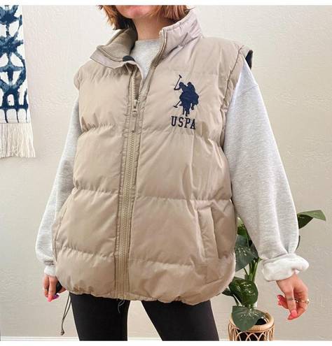 Polo U.S.  Association Embroidered Logo Beige Oversized Quilted Puffer Vest