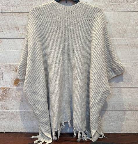 American Eagle  Women’s Light Gray Knit Open Front Tassel Detail Poncho Sweater