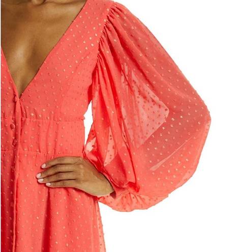 Kimberly  Goldson Lesli Clip Dot Long Sleeve Maxi Dress Women's Small Coral NWT