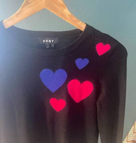 DKNY  Black Heart Print Valentines Day Crew Neck Sweater