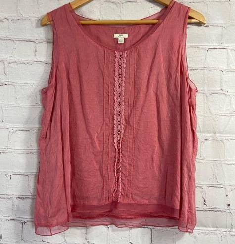 J.Jill  Blouse Sz L Pink Crinkle Lace Detail Sleeveless Boho Minimalist Rayon