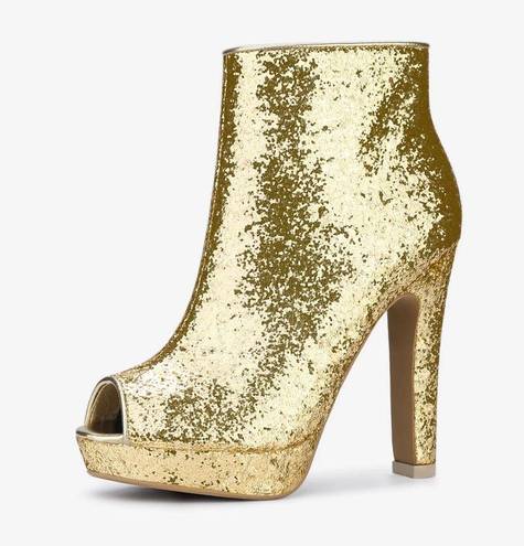 Allegra K  Women's Glitter Platform Chunky Heeled Open Toe Heel Ankle Boots