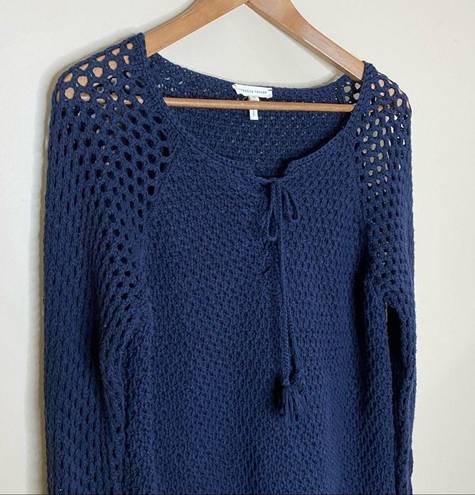 Rebecca Taylor  Navy Blue Boho Beachy Open Knit Sweater with Tassels