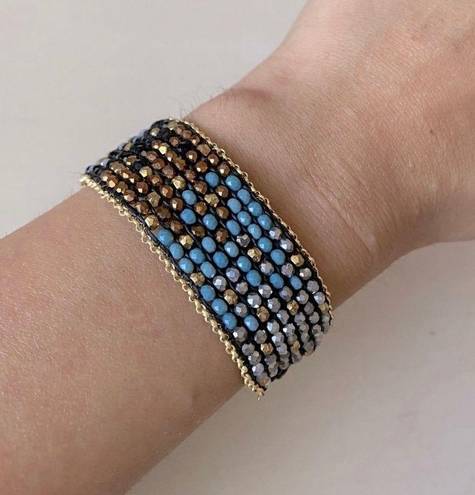 Madewell NWOT  chunky bohemian multicolor beaded bracelet with gold hardware