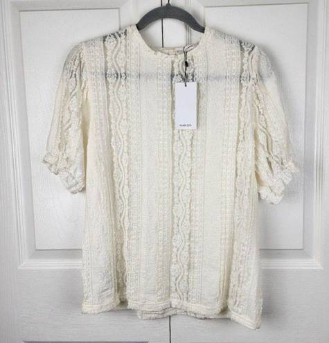 Mango  MNG Cream Lace Semi-sheer Ruffles Top Blouse  Size S