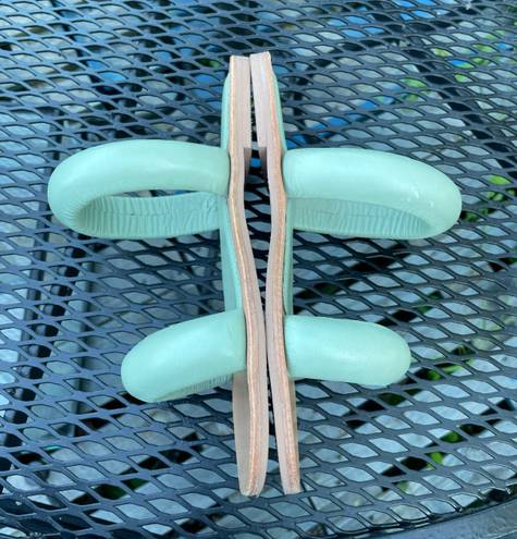 Pilcro Anthropologie NWOT  Mint Pistachio Double Puff Strap Flat Slide Sandal Women's US 8 SlipOn Puffy band padded