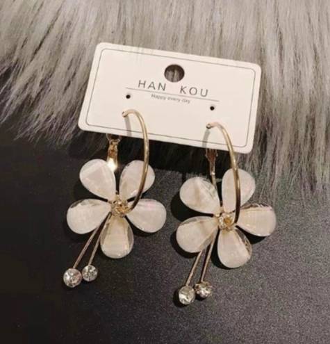 Women's Crystal Flower Drop Dangle Earrings Gold