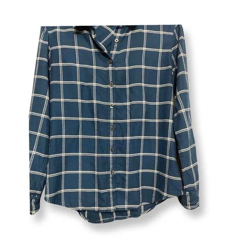 Draper James Womens Button Up Shirt Blue Plaid Long Sleeve Cuff Round Hem 2