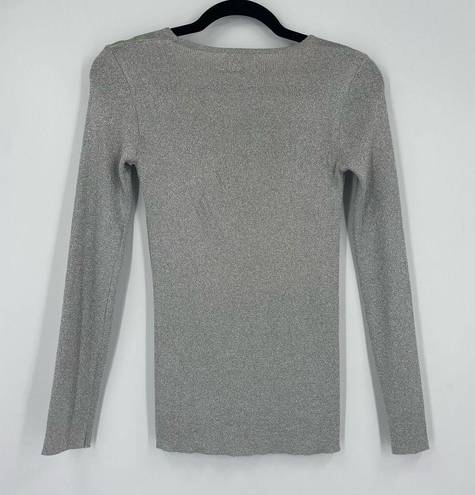 Herman Geist Vintage  Women's Round Neck Pullover Sweater Metallic Silver Medium