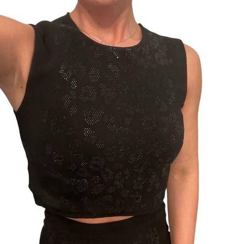 ALC Frank A.L.C. Black Bling Sleeveless Rhinestone Leopard Crop Tank NWOT Size 2