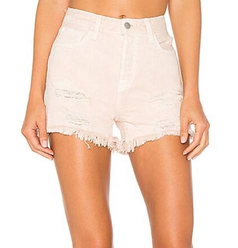 J Brand  High Rise Hem Distressed Shorts in Coquette Cream Size 24