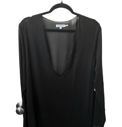 Good American  Black Sheer Long Sleeve Plunging Neckline Maxi Coverup Size 3XL.