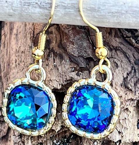 Bermuda Earrings made with  Blue Swarovski crystal and gold earwires handcrafted