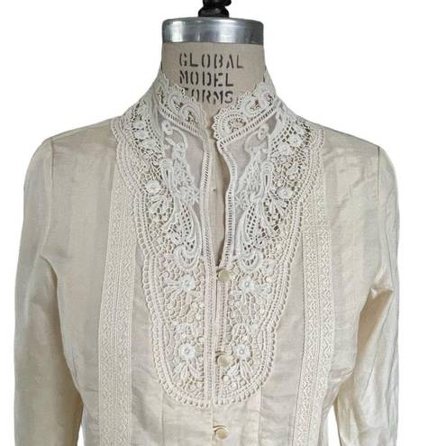 Coldwater Creek  Button Up High Neck Cream Lace Blouse Size XS X-Small