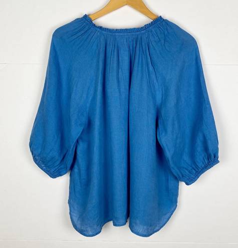 J.Jill  Love Linen Relaxed Peasant Top Blue Size Medium