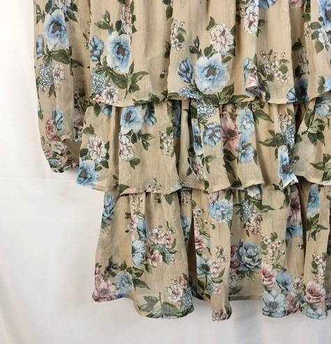 Madden Girl Madden NYC Beige & Blue Floral Long Sleeve Tiered Mini Dress XXL