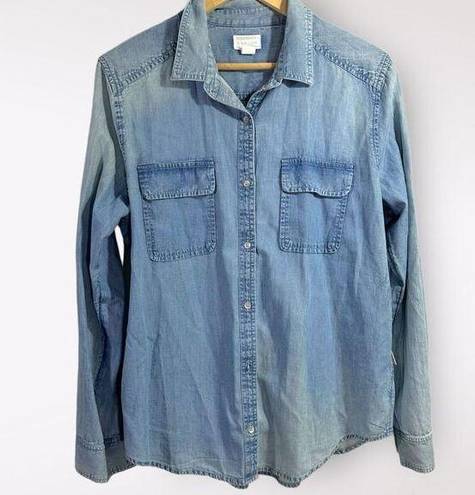 Caslon NWT  Chambray Denim Button Down Shirt Long Sleeve 100% Cotton Size Large