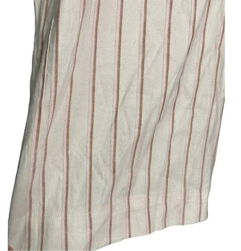 J.Jill  Linen Stretch Womens Jenna Striped Belted Wide Leg Crop Pants Ivory