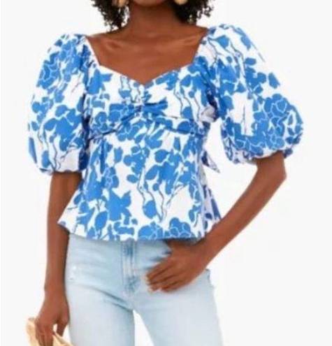 Tuckernuck  Hyacinth House Blue Floral Fiori Puff Sleeve Blouse NWT Size XS