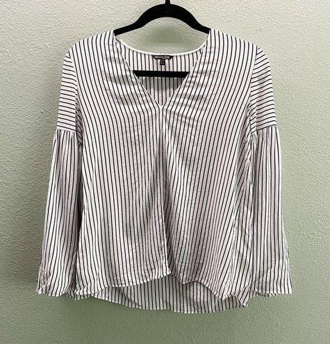 Massimo Dutti  White + Black V Neck Silk Blouse - Size 4